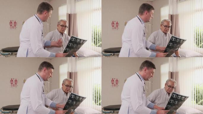 医生健康检查医院病房急诊室床上的老年患者。