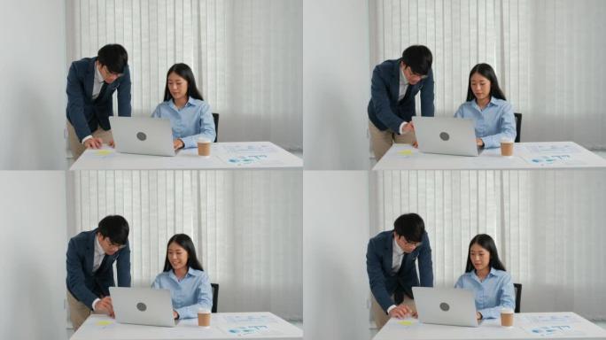 业务团队同事在办公室会议上讨论项目财务报告结果或营销策略并集思广益股票视频