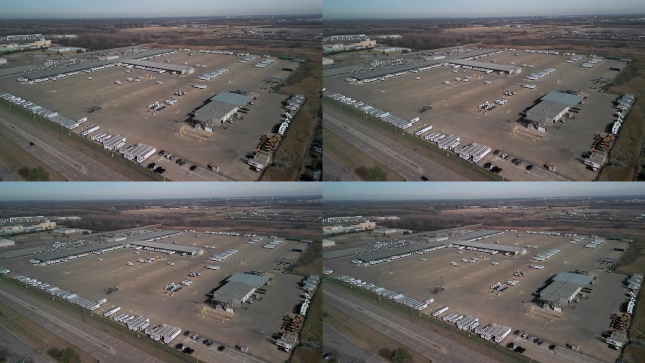 航空视频联邦快递仓库和附近的许多拖车
