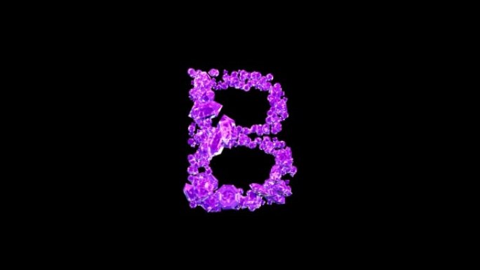 紫色宝石字母B，在黑色孤立循环视频上有动画反射