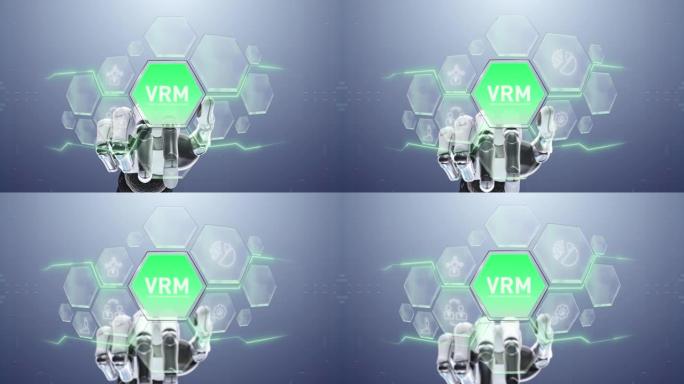 VRM供应商关系管理机器人手触摸，触摸未来，界面技术，用户体验的未来，旅程和技术概念，数字屏幕界面