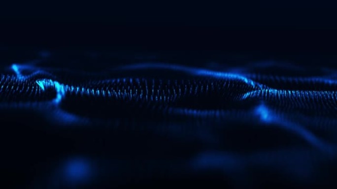 带光效的暗底抽象蓝波粒子，数字技术连接与创新概念股票视频