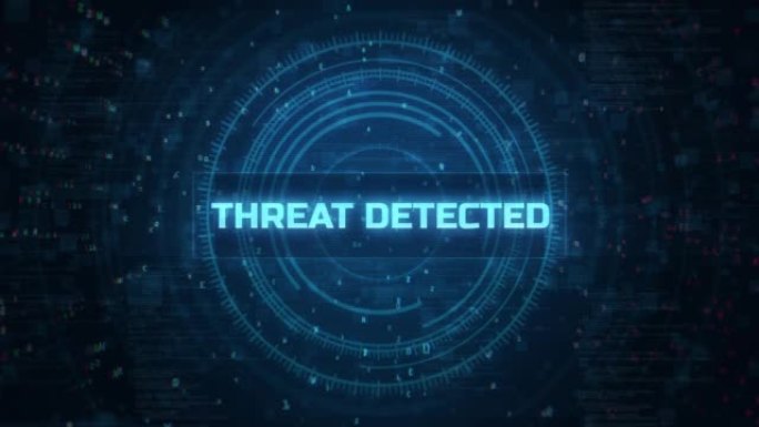 检测到威胁的计算机系统安全警报消息，带有技术上的HUD背景