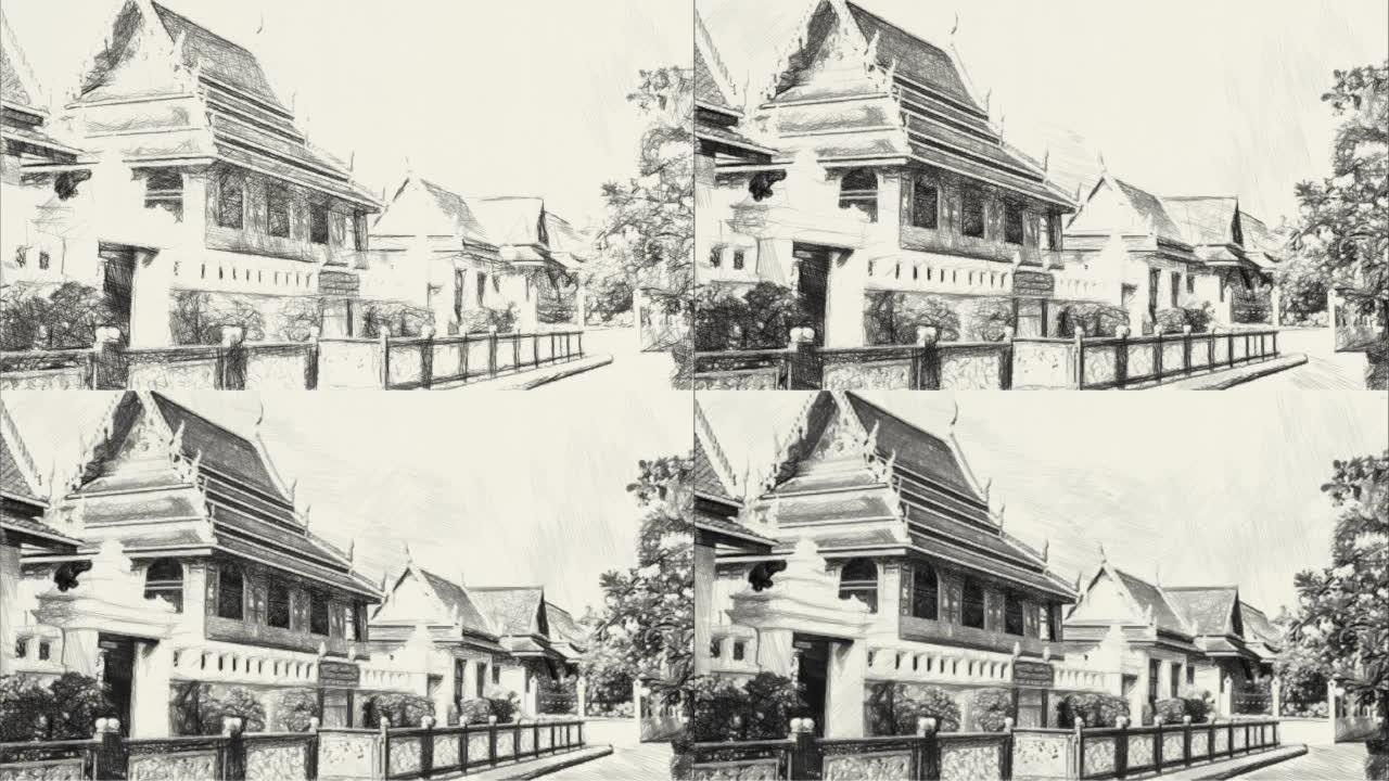 泰国曼谷寺庙的黑白