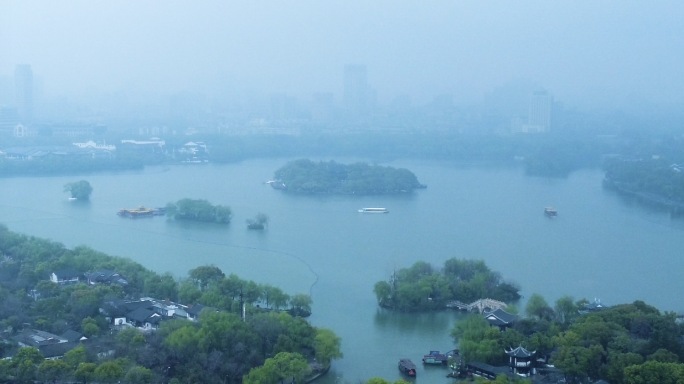 4k嘉兴南湖雨景烟雨南湖