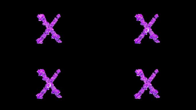 粉色宝石字母X，黑色孤立循环视频动画反射