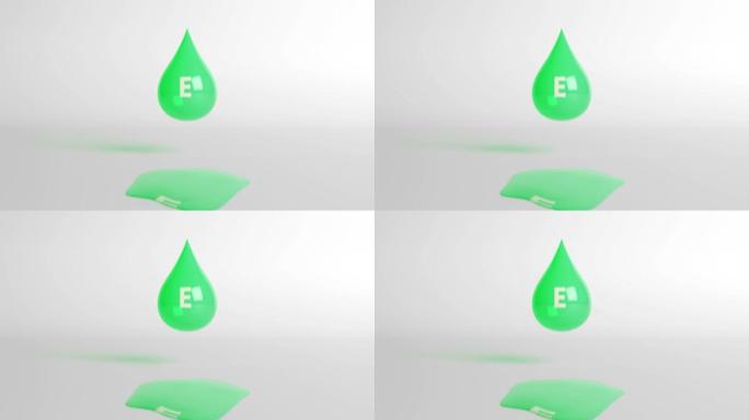 下降和融化霓虹绿色维生素e作为一滴。循环3D背景