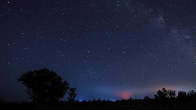 漆黑的夜晚的星空。星星的夜间运动，银河系在天空中运动。