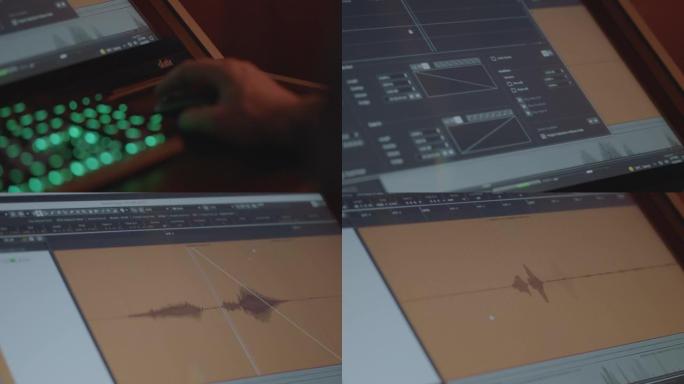 录音师正在工作室与声音控制台合作