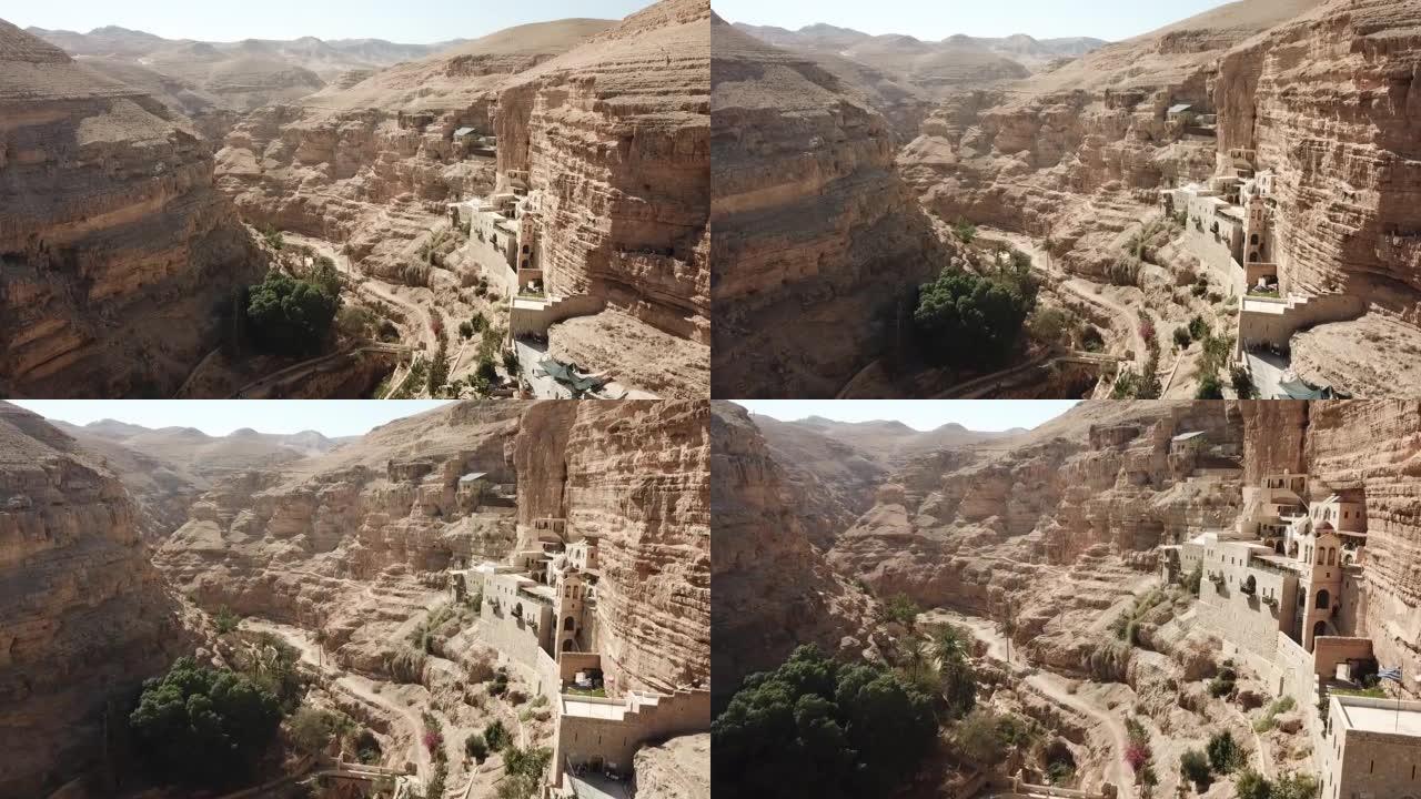 俯瞰岩石峭壁上的圣乔治修道院-以色列西岸