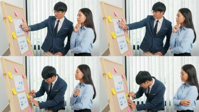 业务团队同事在办公室会议上讨论项目财务报告结果或营销策略并集思广益股票视频