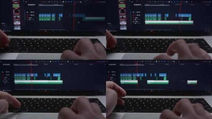 人工编辑器使用笔记本电脑创造性地创建视频剪辑。对视频内容进行颜色校正。电影摄影师正在剪辑这部电影