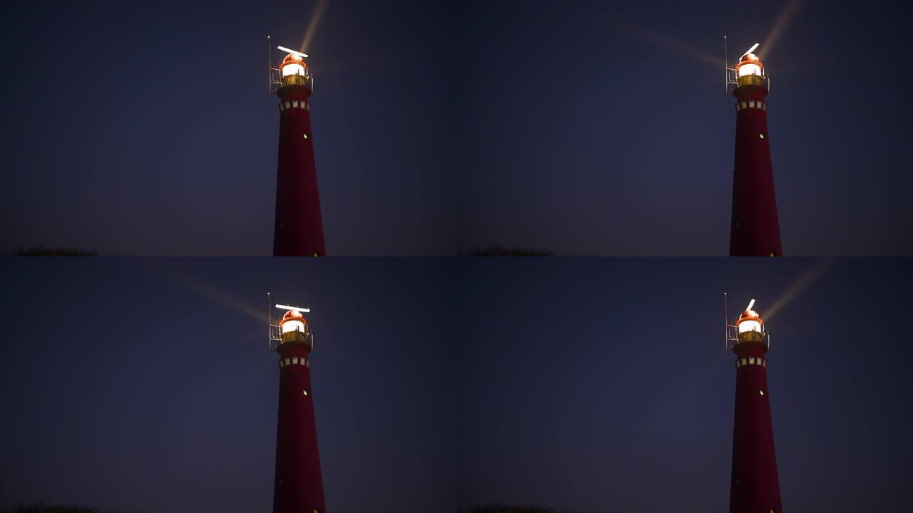 晚上在Schiermonnikoog岛的灯塔