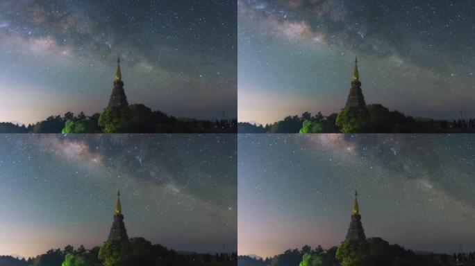 银河系在Doi Inthanon国家公园的一座神圣寺庙上空移动。
