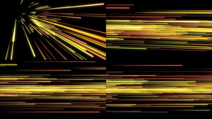技术，区块链，metaverse概念视频背景高速飞行线3d动画交通。科幻数字镜头在黑暗背景下动态条纹
