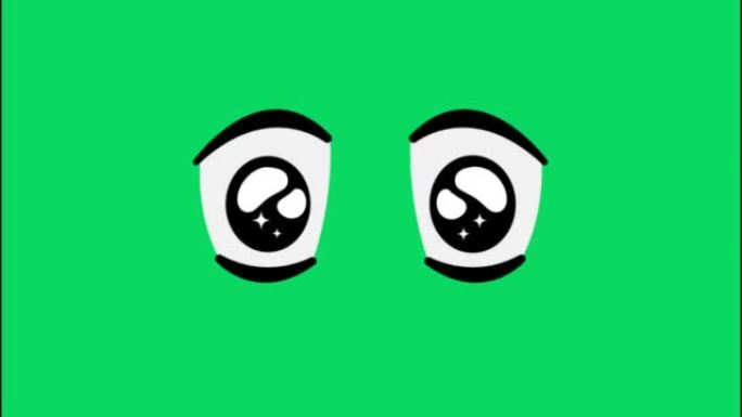 动画情感的眼睛孤立在绿色背景上。