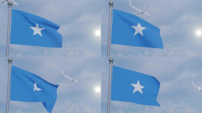 动画无缝循环国旗与飞机-索马里