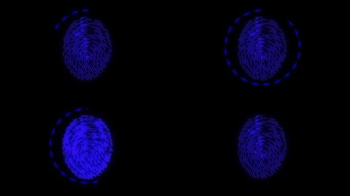 指纹扫描过程蓝色彩圈未来数字背景运动