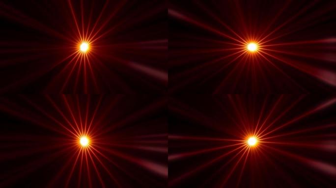 抽象环辉光红色橙色耀斑闪耀光与从中心恒星旋转发出的中心耀斑光一起火花。4K 3D分形无缝循环无限复杂
