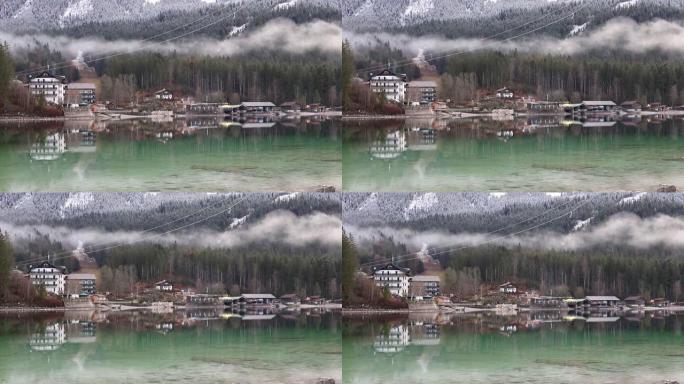 巴伐利亚山湖上的雨。多雨的天气。忧郁症
