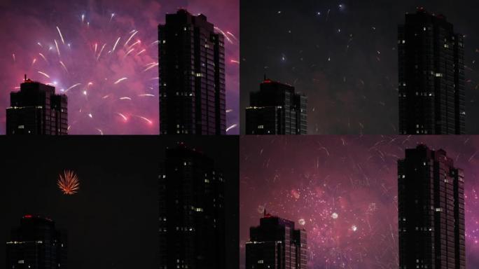 烟花在摩天大楼