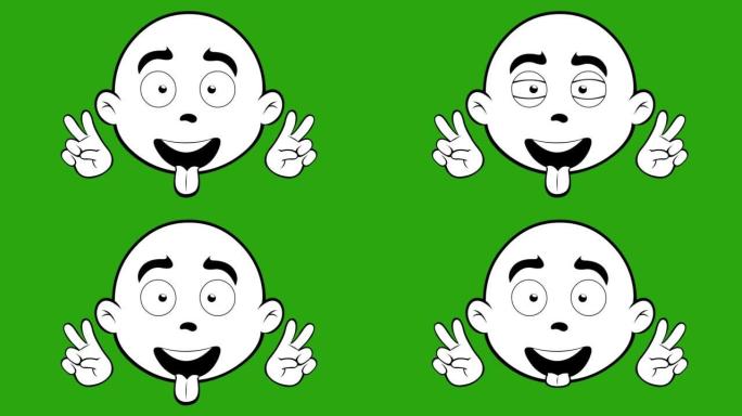卡通人物脸部动画，吐舌手势爱与和平