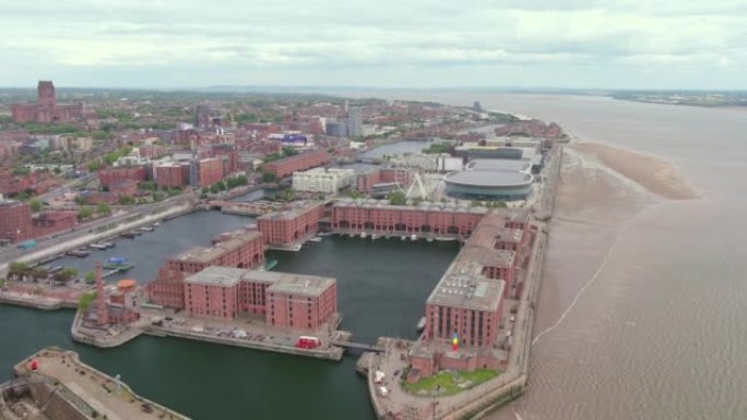 英国利物浦: 英国名城和海港的鸟瞰图-从上方看英国的风景全景