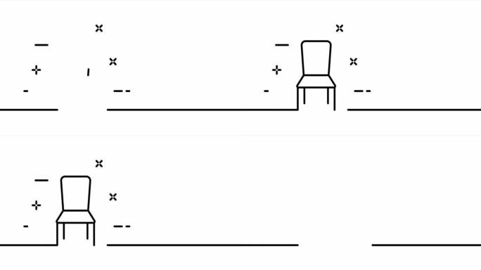 椅子。木制，柔软，舒适，坐着，适合家庭和办公室。家具概念。一个线条画动画。运动设计。动画技术标志。视