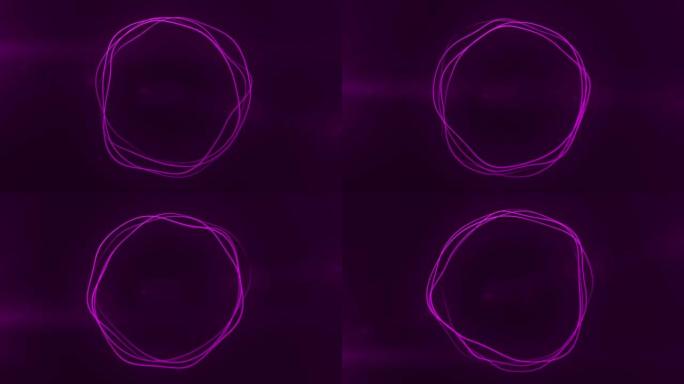 超高清4k抽象3D渲染霓虹灯圈。紫罗兰色，红色霓虹灯圈抽象未来高科技运动背景。视频3d动画。3840