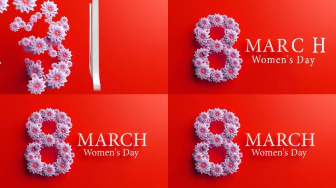 8红色背景的3月妇女节概念
