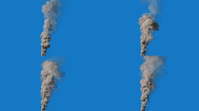 天空背景上的灰色污染重污染蒸汽或蒸汽柱，孤立循环视频
