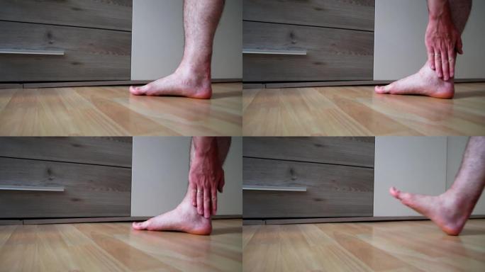 欧洲男子疼痛运动后跟腱断裂手术引起的跟腱疼痛显示运动损伤事故后恢复力量和活动的愈合过程脚跟和脚踝