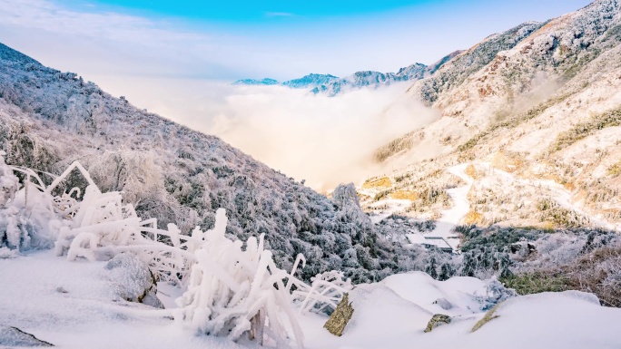 桂林 日出 云海 冬天 天湖 延时 雪山