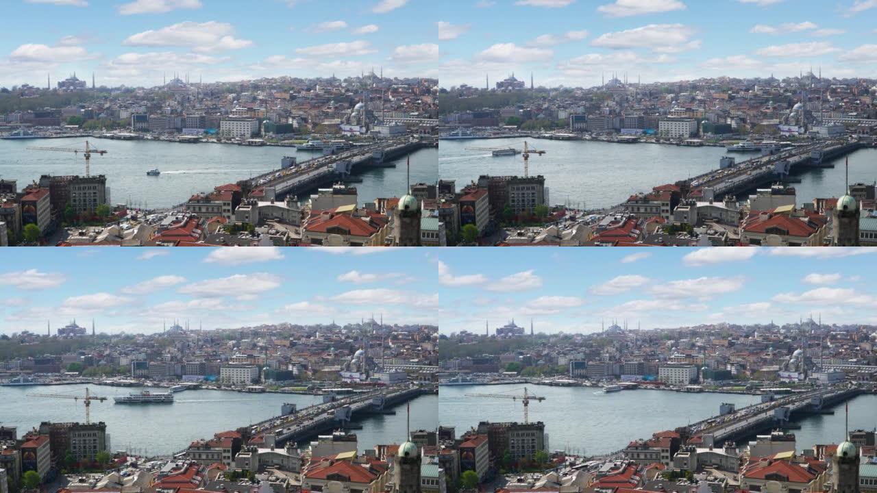 从加拉塔可以看到伊斯坦布尔的美景。土耳其。城市的欧洲部分。延时。