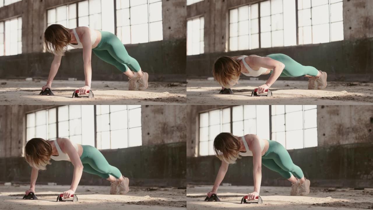 短发女性户外运动美女锻炼身体视频素材
