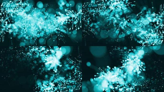 抽象科学技术背景蓝色数字粒子在黑色上的波动。未来主义的点波。大数据。4K 3D渲染。用于技术业务演示