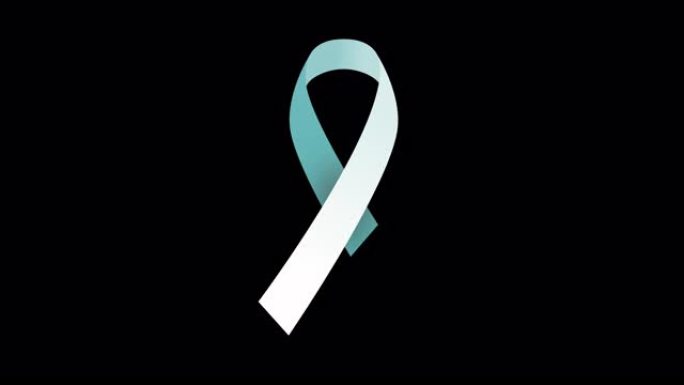 4K蓝绿色和白色国际宫颈癌宣传日彩带股票动画。慢动作青绿色和白色宫颈癌宣传视频。用alpha通道。