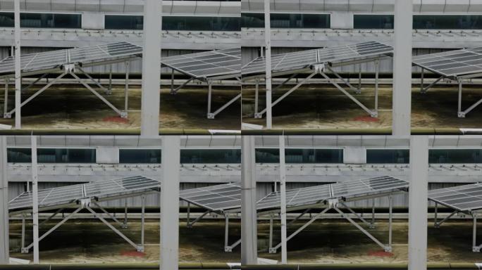 太阳能电池板安装在建筑物上。节电环保的技术