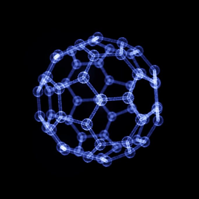 3D发光碳60分子结构 循环 带透明通道