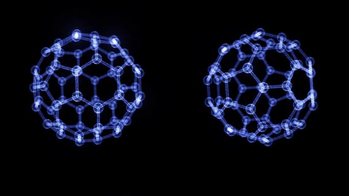 3D发光碳60分子结构 循环 带透明通道