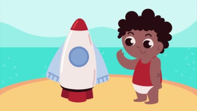 带有火箭动画的小非洲男孩婴儿