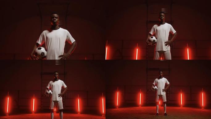 非裔美国足球联赛冠军，黑暗中的年轻运动员肖像