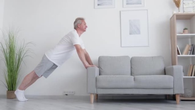 沙发锻炼家庭健身男子俯卧撑锻炼