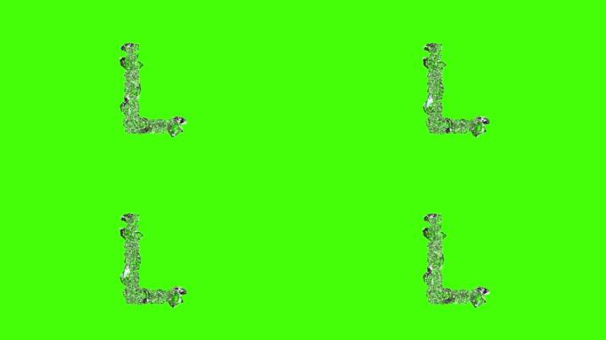 最好的钻石水晶字体-绿色屏幕上的字母L，孤立循环视频