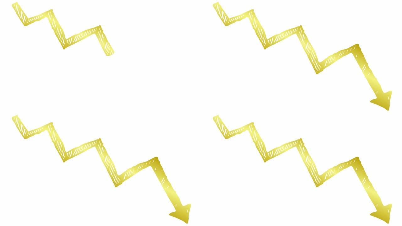 动画金箭。经济衰退图表。经济危机，衰退，下降图。利润下降。手绘矢量插图孤立在白色背景上。