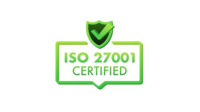 ISO 27001认证徽章，图标。认证印章。平面设计运动图形4k