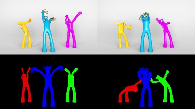 在明亮的背景上跳舞的空气娃娃。视频是循环的，并具有颜色和键控通道。