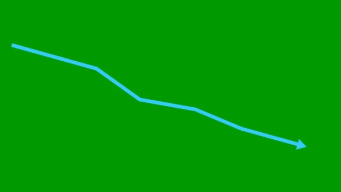 动画蓝色箭头。经济衰退图表。经济危机，衰退，下降图。利润下降。矢量插图孤立在绿色背景上。