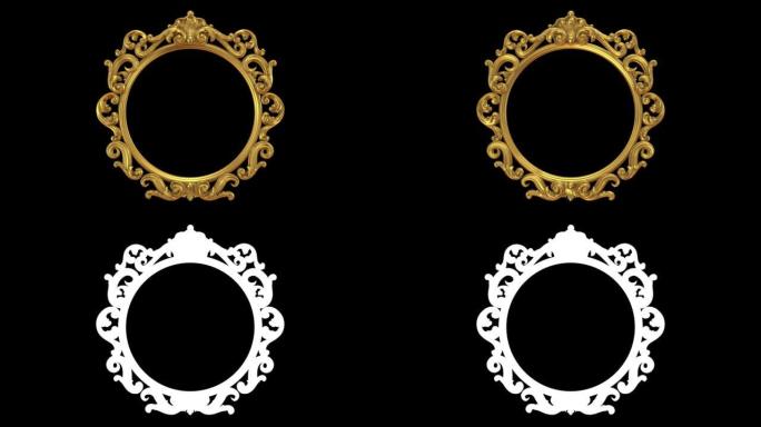 巴洛克洛可可风格圆形金色镜框，带阿尔法哑光环