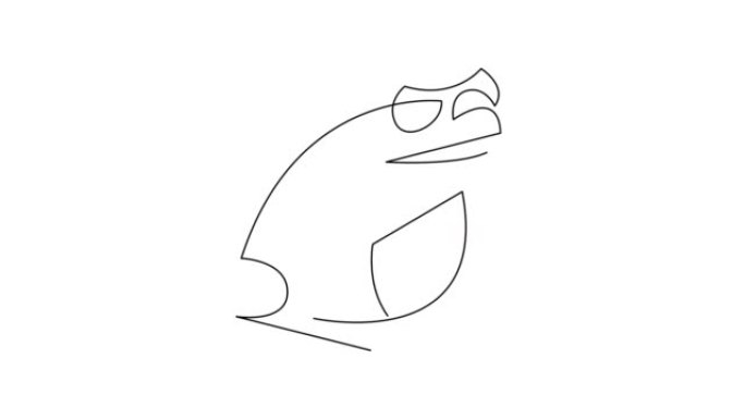 单连续线画青蛙的动画自画。可爱的宠物动物图标概念。4K。